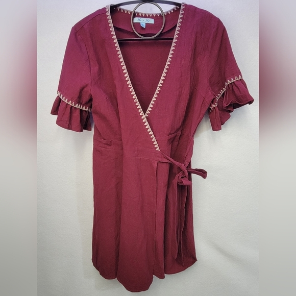 She+Sky Flutter Sleeve Embroidered Wrap Dress Size Large 100% Cotton - Picture 10 of 11